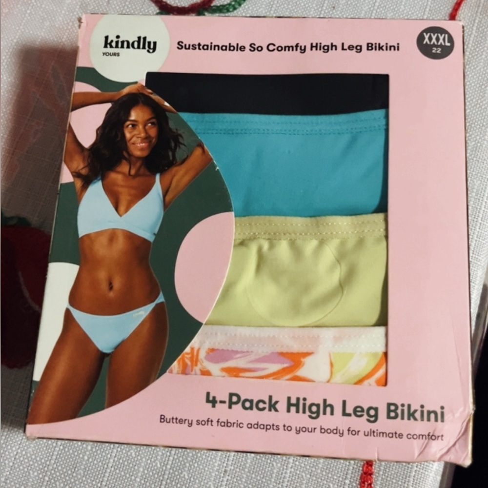 kindly 4-Pack High Leg Bikini - Turquoise, Lime, Black & Multi